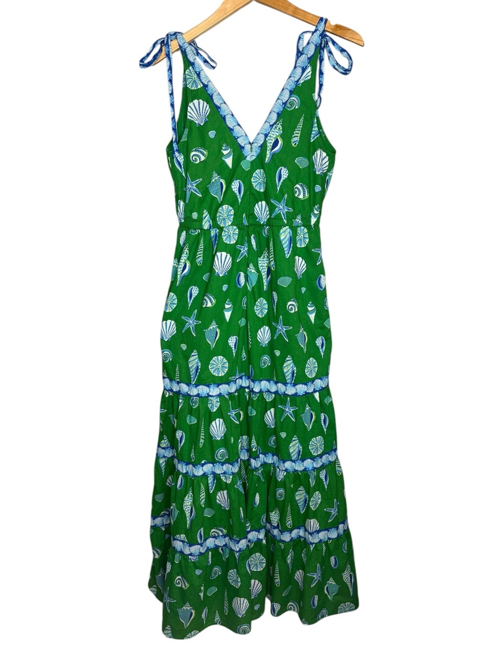 Printfresh maxi dress seashell tiered Green Blue dune dancer women’s size small - Picture 4 of 7